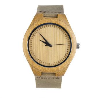 Allwin New Fashion Men's Watches Genuine Leather Band Bamboo Wood Wooden Watch Brown  