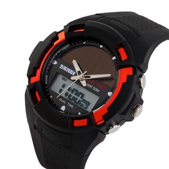 Audew SKMEI Hombre Solar Reloj LED Digital Dual Time Deporte Outdoor Impermeable Watch Red(INTL)  