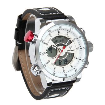 BESNEW Men's Multifunction Waterproof Sport Analog-Digital Display Quartz Watch w/ Backlight / Alarm / Timer - Silver+White  