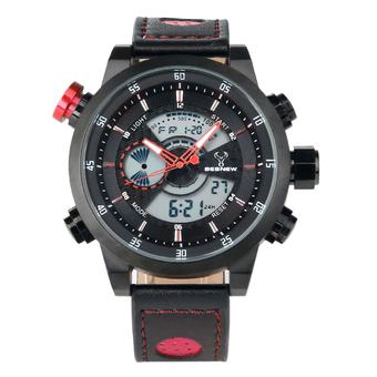 BESNEW Men's Multifunction Waterproof Sport Analog-Digital Display Quartz Watch w/ Backlight / Alarm / Timer - Black+Red  