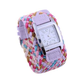 BODHI Popular Candy Color Ladies Braided Plaited Rope Wrap Wrist Watch (Purple) (Intl)  