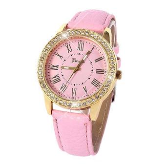 BODHI Womens Golden Rhinestone Geneva Roman Numerals Dial Wrist Watch (Pink) (Intl)  