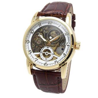 BYINO Men's Casual Watch Leather Mechanical Watches Genuine Leather Wristwatch Skeleton Watch (Gold) (Intl)  