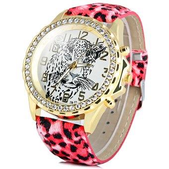 Batti ZB-23 Diamond Ladies Quartz Watch Leopard Round Dial Leopard-print Leather Strap (RED) - Intl  