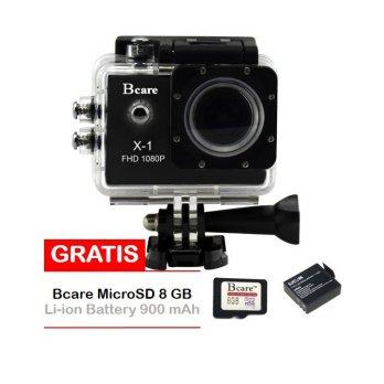 Bcare X-1 Action Camera 12 MP- Hitam/Putih/Silver + Bcare MicroSD 8GB+Battery