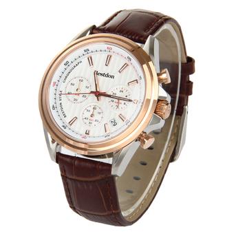Bestdon BD9979G Men's Leather Strap 3 Sub-dials Waterproof Luminous Dial Quartz Watch w/ Calendar - White + Brown  