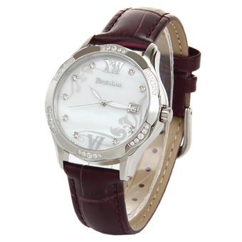 Bestdon Women's Elegant Leater Strap Rhinestone Scale Waterproof Quartz Watch w/ Calendar - Silver + White + Purple  