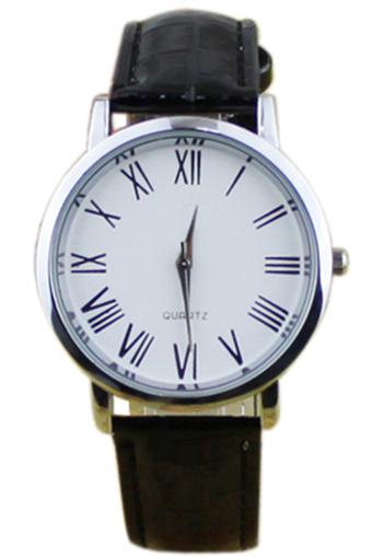 Blue lans Men's Roman Numerals Black Strap White Dial Leatheroid Quartz Watch  