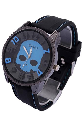 Blue lans Men's Sports Style Silicon Skull Punk Quartz Wrist Watch Blue  