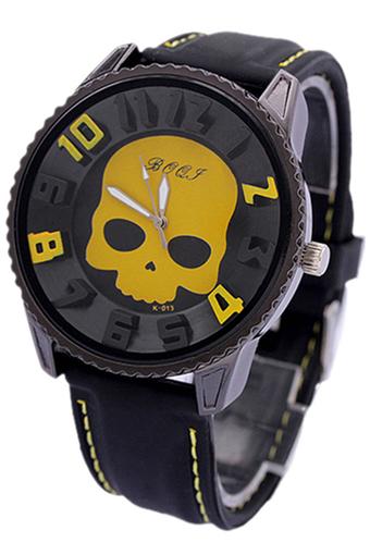Blue lans Men's Sports Style Silicon Skull Punk Quartz Wrist Watch Yellow  