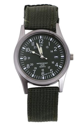 Blue lans Unisex Calendar Army Green Knitted Fabric Strap Watch  