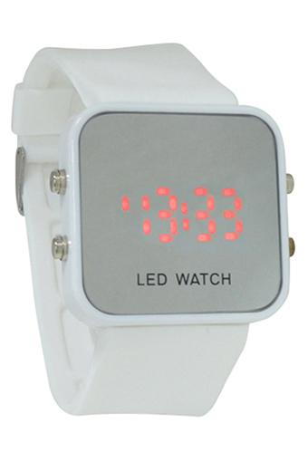 Blue lans Unisex LED Mirror Dial Silicone Quartz Sports Wrist Watch White  