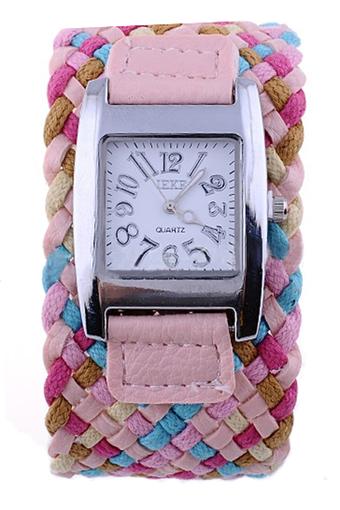 Blue lans Women's Braided Plaited Light Pink Rope Wrap Strap Watch  