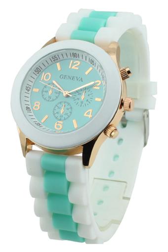 Blue lans Women's Cool Jelly Gel Quartz Analog Green Silicone Strap Watch  