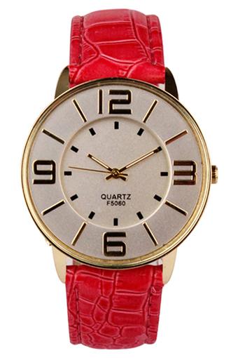 BlueLans Big Arabic Numerals Faux Red Leather Strap Watch  