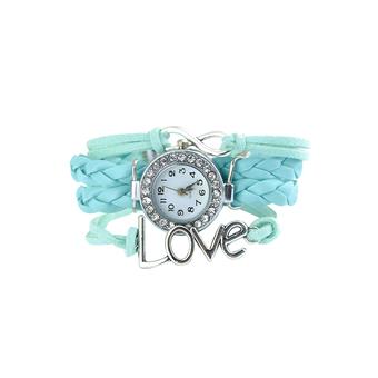 Bluelans Antique Infinity Love Charm Leather Crystal Bracelet Watch Light Blue  