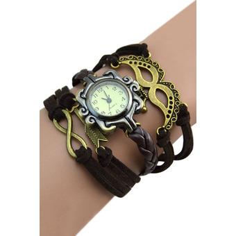 Bluelans Bronze Infinity Beard Charm Faux Leather Bracelet Watch (Coffee)  