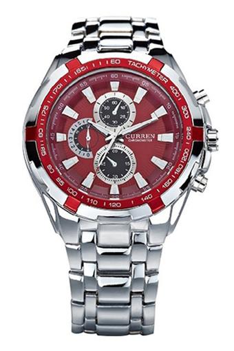 Bluelans Curren Men's Silver Strap Red Dial Hours Clock Sport Steel Wrist Watch  