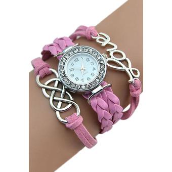 Bluelans Eight Love Charm Faux Leather Bracelet Wrist Watch Pink  