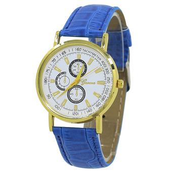 Bluelans Geneva Unisex 3 Sub-Dial Scale Faux Leather Analog Quartz Wrist Watch Sapphire Blue (Intl)  