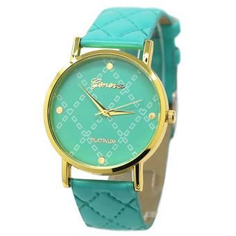 Bluelans Geneva Unisex Faux Leather Checkers Watch Gold Case Wrist Watch Mint Green  