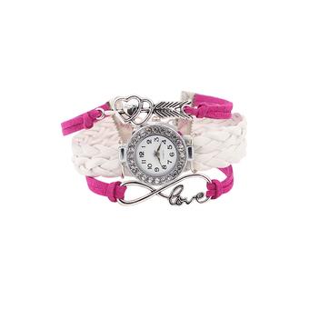 Bluelans Heart Braided Women's Leather Rose-Red/White Watch  