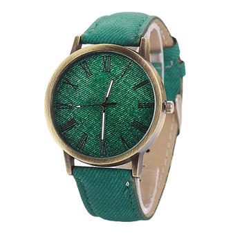 Bluelans Men Women Denim Fabric Casual Analog Quartz Wrist Watch Green (Intl)  