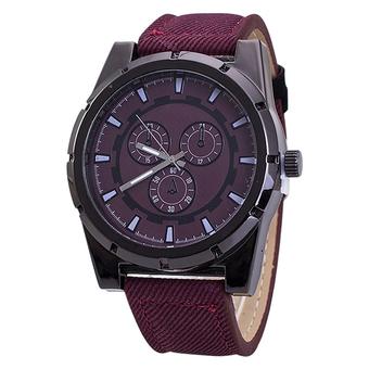 Bluelans Men's Jean Fabric Stainless Steel Analog Quartz Wrist Watch Claret (Intl)  