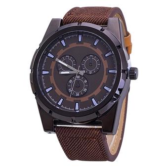 Bluelans Men's Jean Fabric Stainless Steel Analog Quartz Wrist Watch Coffee (Intl)  
