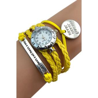 Bluelans Motto Never Give Up Charm Bracelet Wrist Watch Yellow  