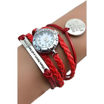 Bluelans Motto Never Give Up Charm Bracelet Wrist Watch Red  