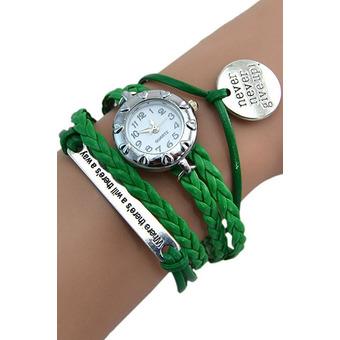 Bluelans Motto Never Give Up Charm Bracelet Wrist Watch Green  