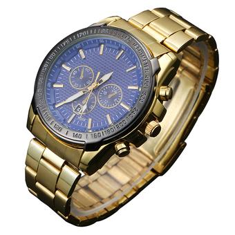 Bluelans Office Men's Stainless Steel Calendar Business Quartz Analog Wrist Watch Golden  