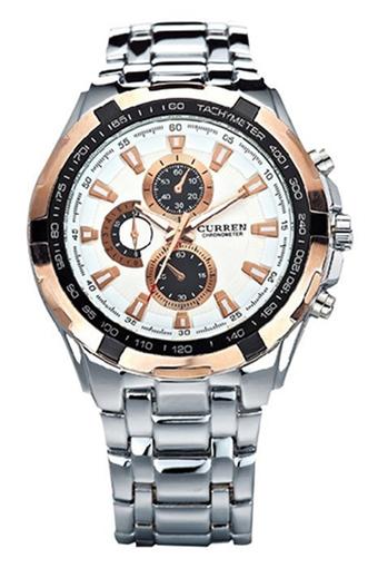 Bluelans Sport Steel Men's White Dial Hours Clock Silver Strap Wrist Watch  