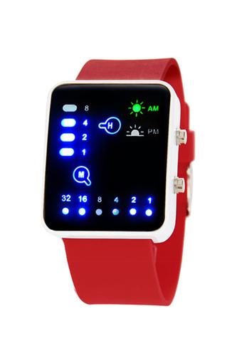 Bluelans Unisex Binary Number Blue LED Silicone Quartz Watch Red  