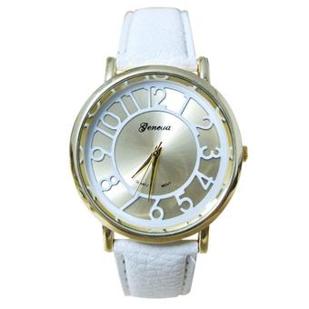 Bluelans Unisex Quartz Analog Faux Leather Arabic Numerals Hollow Wrist Watch (White)  