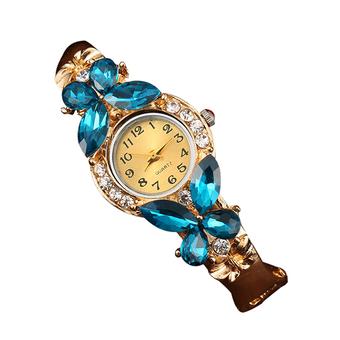 Bluelans Women Crystal Butterfly Dress Cuff Bracelet Quartz Wrist Watch Blue  