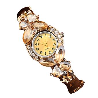 Bluelans Women Crystal Butterfly Dress Cuff Bracelet Quartz Wrist Watch Golden  