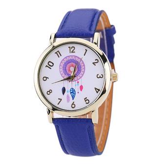 Bluelans Women Dream Catcher Feathers Faux Leather Analog Quartz Wristwatch Sapphire Blue (Intl)  