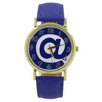 Bluelans Women Men "@" Arabic Numerals Faux Leather Analog Quartz Wrist Watch Dark Blue (Intl)  