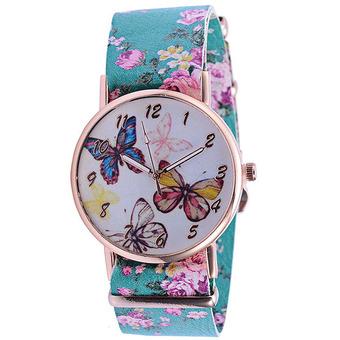 Bluelans Women's Butterfly Flower Faux Leather Band Quartz Analog Wrist Watch Mint Green  