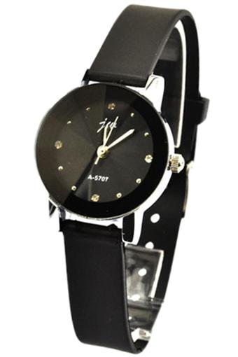 Bluelans Women's Faux Leather Oversize Quartz Wrist Watch Black  