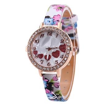 Bluelans Women's Love Heart Floral Faux Leather Quartz Analog Dress Wrist Watch Multicolor (Intl)  