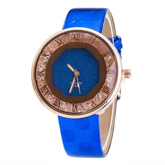 Bluelans Women's Quicksand Roman Number Faux Leather Analog Quartz Wrist Watch Sapphire Blue (Intl)  