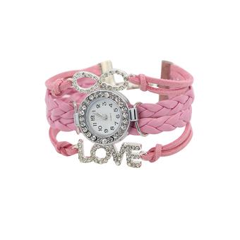 Bluelans Women's Retro Love Rhinestone Bracelet Infinity Wrist Watch Pink  