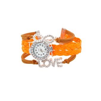 Bluelans Women's Retro Love Rhinestone Bracelet Infinity Wrist Watch Orange  