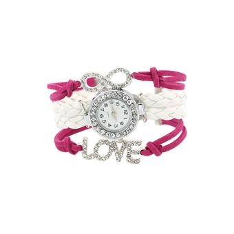 Bluelans Women's Retro Love Rhinestone Bracelet Infinity Wrist Watch Rose+White  