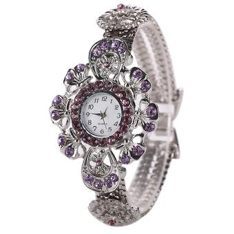 Bluelans Women's Rhinestone Flower Bracelet Silver Tone Quartz Dress Watch Purple  