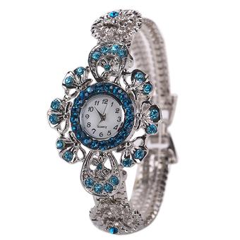Bluelans Women's Rhinestone Flower Bracelet Silver Tone Quartz Dress Watch Sky Blue  