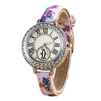 Bluelans Women's Roman Numerals Slim Faux Leather Rhinestone Inlaid Wrist Watch  